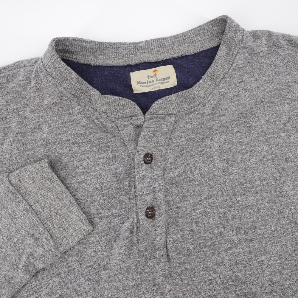 Marine Layer Heathered Henley Shirt Gray Long Sleeve Mens Large